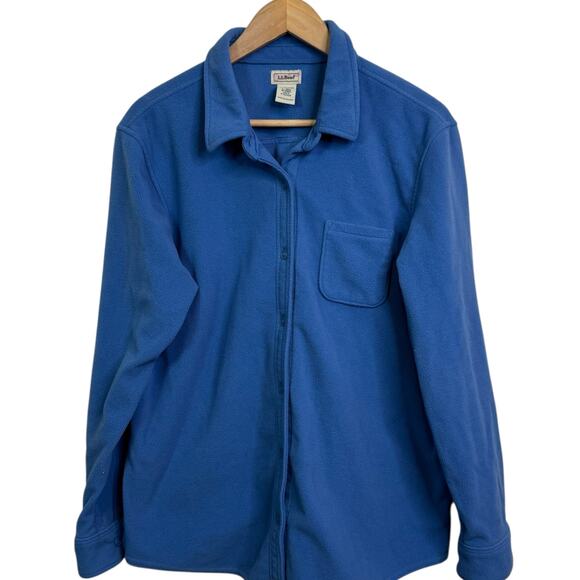 L.L. Bean Size Large Blue Fleece Long Sleeve Button Up Shirt - Picture 1 of 5
